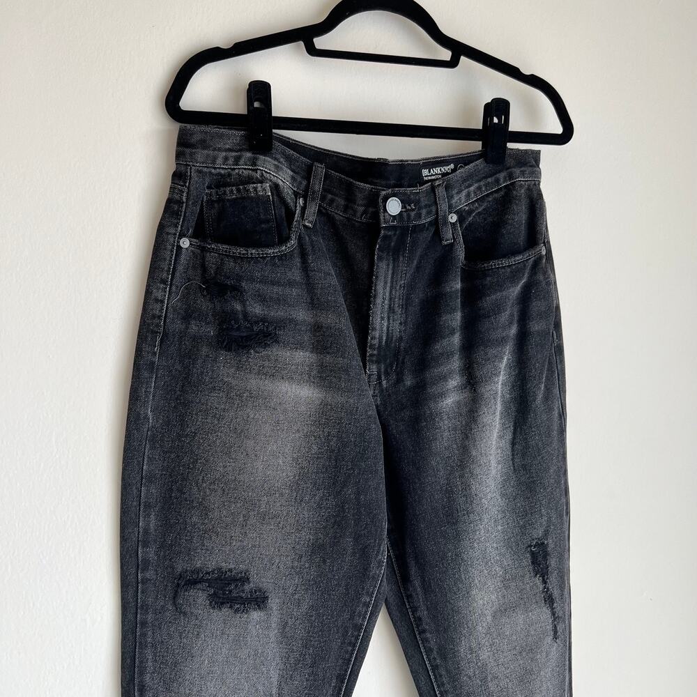 BLANKNYC Dark Wash Rivington Distressed High Rise Tapered Black Jeans Sz 31